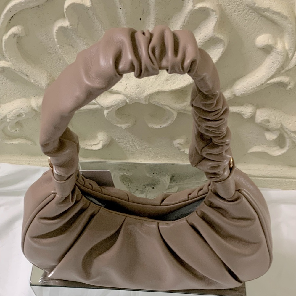 Taupe Ruched Mini Handbag NWT - Picture 6 of 10